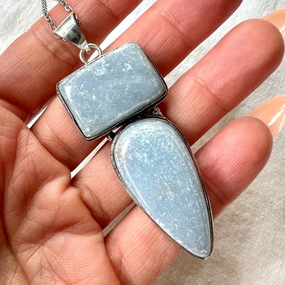 925 Guardian Angel Double ANGELITE Pendant Necklace